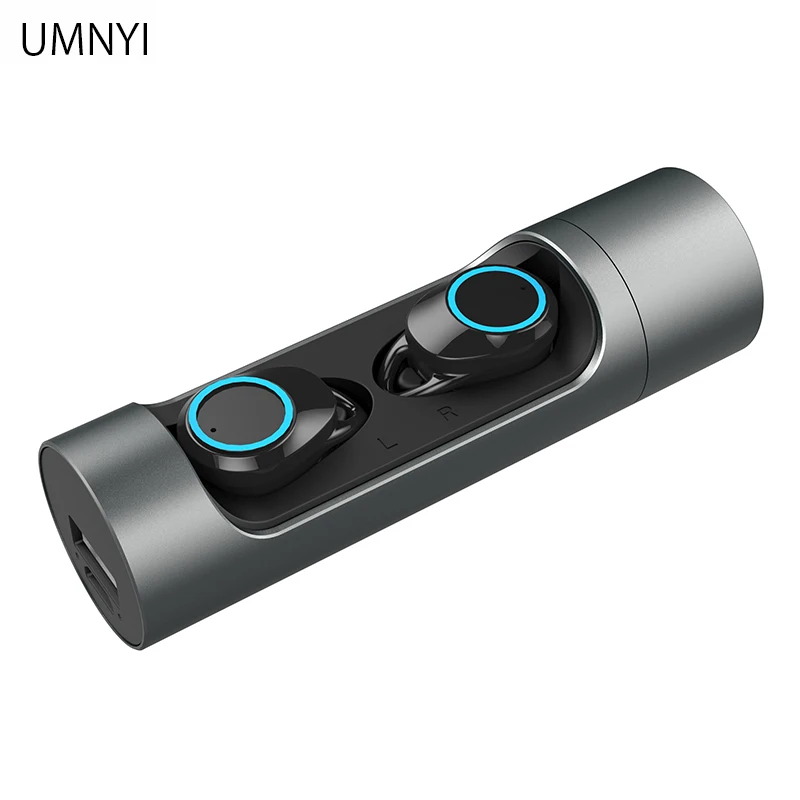 grey headphone UMNYI NFC TWS 5,0 Bluetooth наушники стерео беспроводные наушники Авто Пара Спорт Музыка гарнитура Зарядка сокровище для Android iso - Цвет: grey headphone