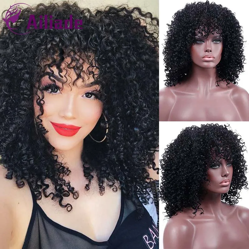 AILIADE Red Black Long Afro Wig Kinky Curly Wigs for Black Women Ombre