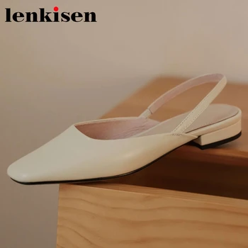 

Lenkisen simple style solid full grain leather square toe low heel elastic band beauty lady daily wear fashion women pumps L51