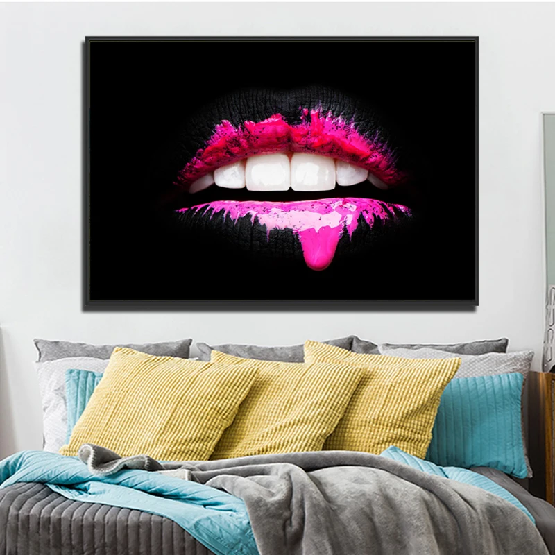 Розовые губы Современная декоративная живопись Настенная Художественная печать плакаты абстрактное искусство для гостиной Печать на холсте Куадрос картины