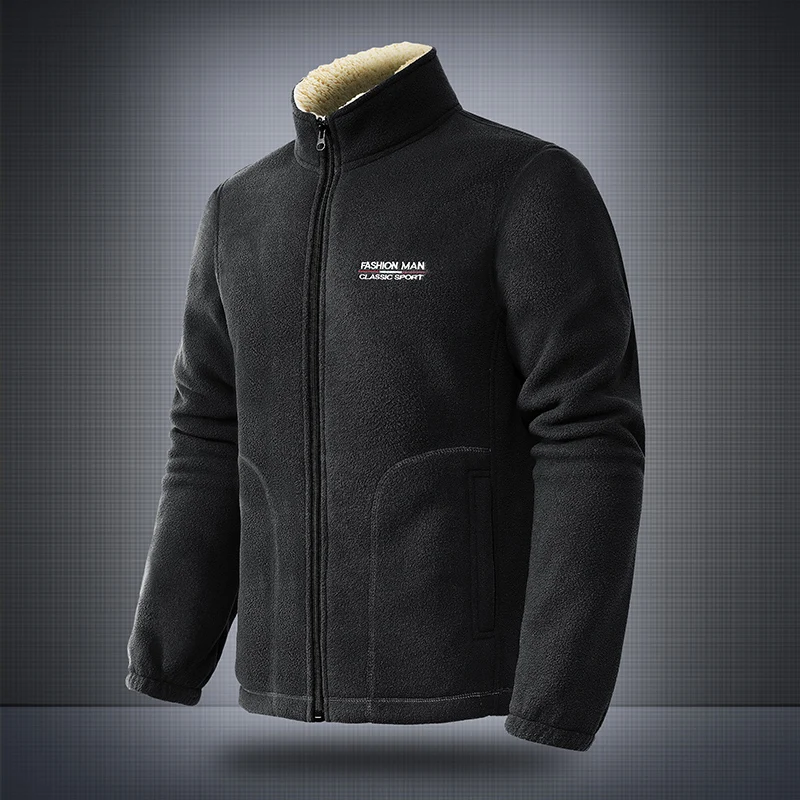 

Men's Winter Coat Casual Fleece Jacket Men New Fashion Slim Fit Stand Collar Zipper Coat Men Plus Velvet Thick Warm Jacket