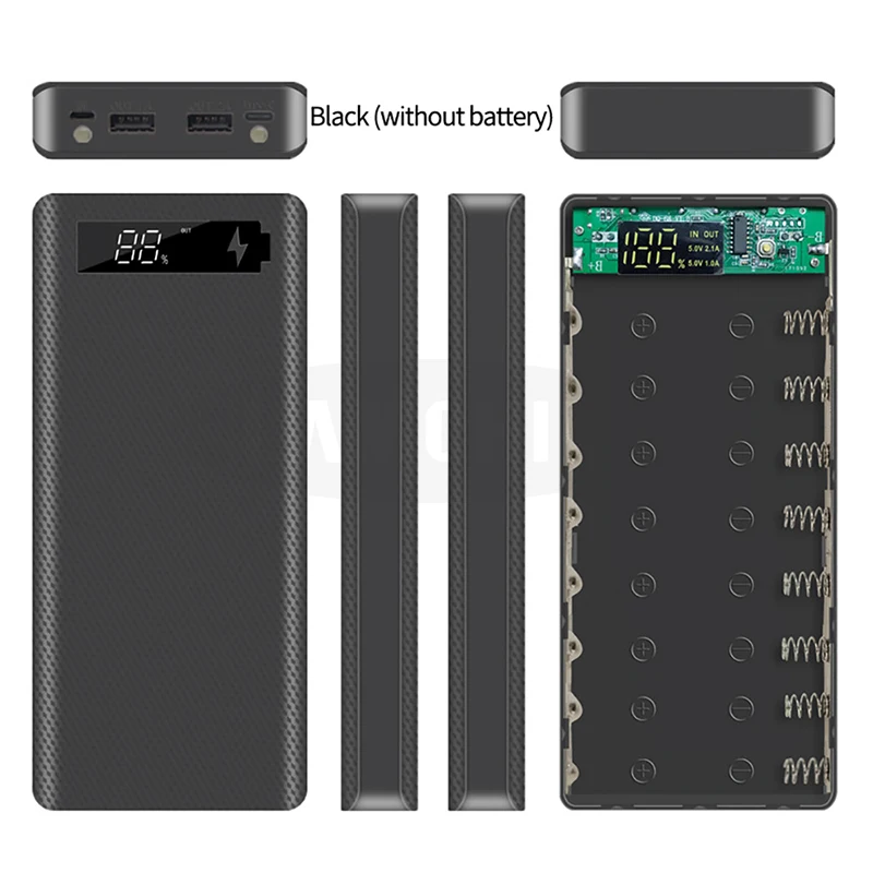 Type C USB зарядное устройство чехол для IPhone11 X samsung S10 Plus с розничной посылка 8*18650 5V Dual USB power Bank Shell