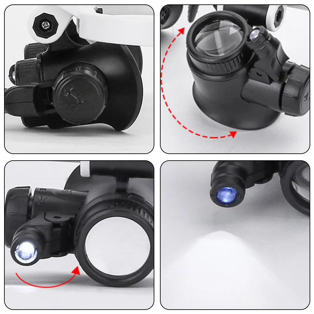 Magnifying Glass Tool Head-wearing Glasses Magnifying Glass LED Light Jeweler Loupe 8X/15X/23X Welding Soldering Tools 1*LED Magnifier