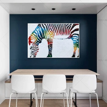 

New Hand Painted Color Zebra Animal Blue Green Abstract Oil Painting Canvas Art Home Decor Wall Pictures Modern No Frame Picture