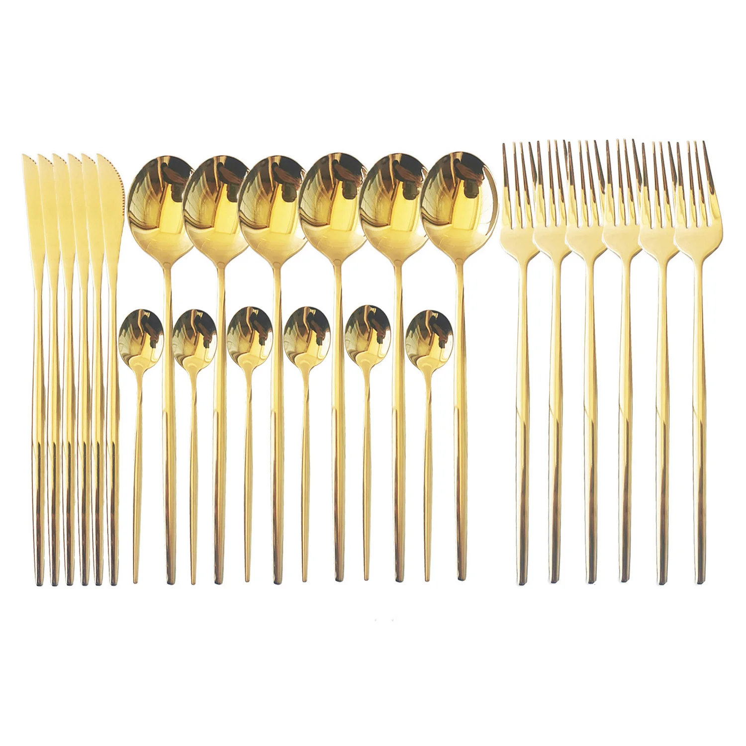 

24Pcs/set Colorful Dinnerware Gold Tableware Stainless Steel Cutlery Sets Knife Fork Spoon Cutlery Set Kitchen Tableware Dinner