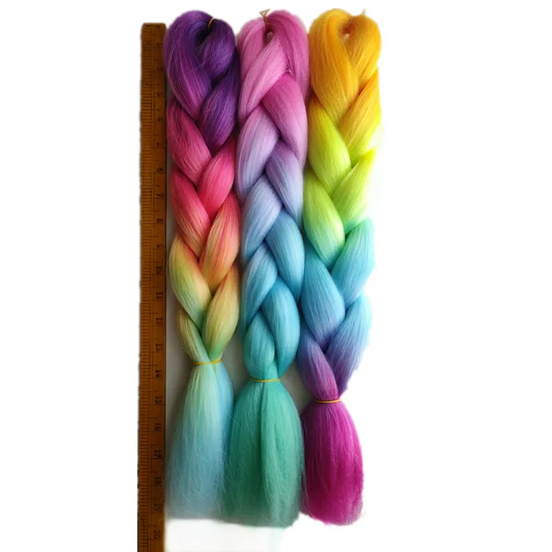 Pervado Hair 16" 100g Yaki Jumbo Braiding Synthetic Crochet Hair Braids Pink Rainbow Ombre Crochet Bob Braids for Kids Women