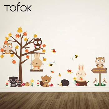 

Tofok Tree Shade Animal DIY Wall Sticker Swing Rabbit Children Room Nursery Decoration Wallpaper Living Room TV Background Decal