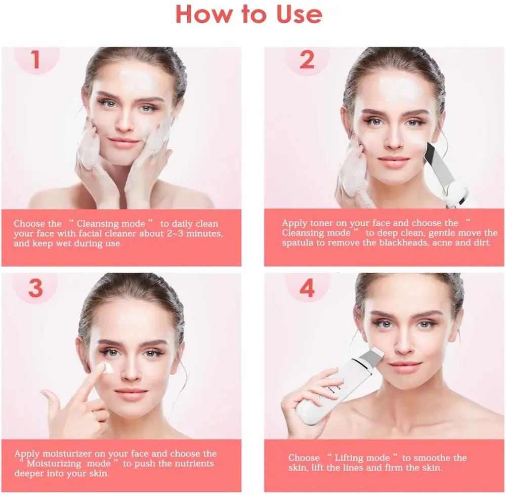 45&deg;C Heat Facial Skin Scrubber Electric Ultrasonic EMS Ion Face Cleaner Blackhead Removal Face Lifting Massager Wrinkle Remover