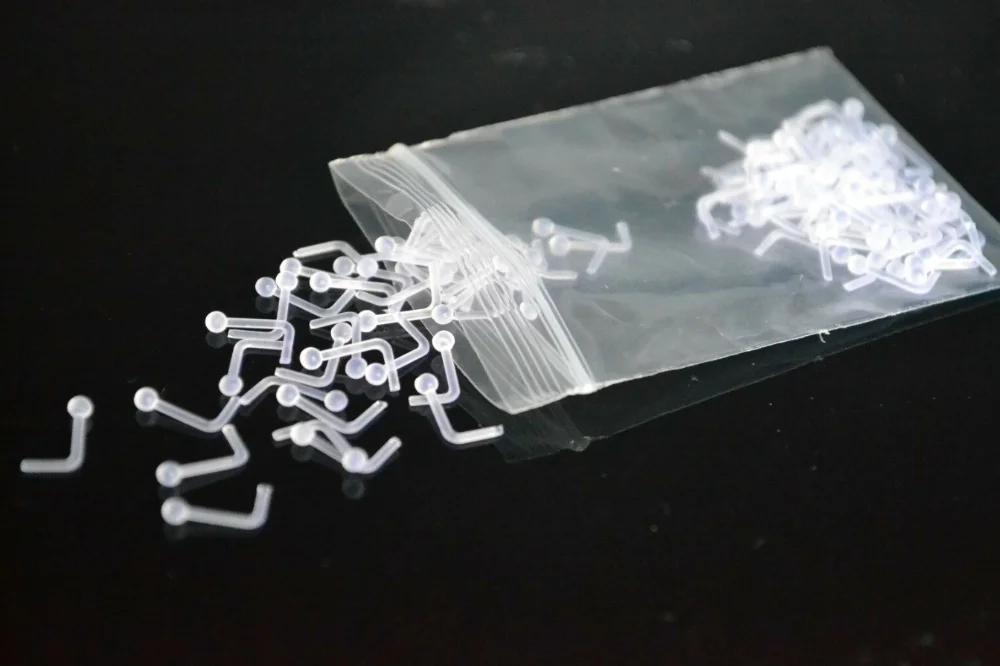 LOT100pcs NOSE RETAINERS Verstecken PIERCING CLEAR Nude NOSE RING BONE STUD L-Form Körper Piercing Schmuck – Detail 1