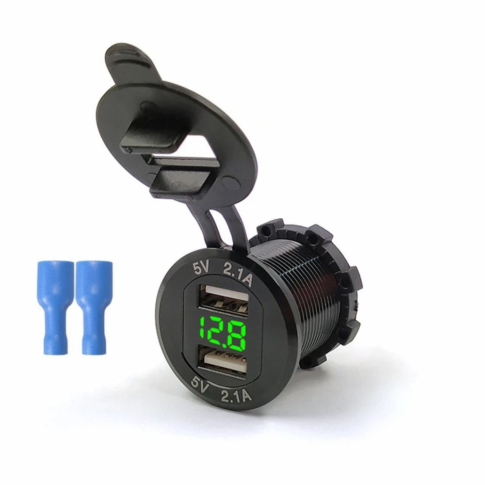 

5V 2.1A Dual Usb Socket 12V -24V Charger LED Display Voltage Monitor For Motorcycle Car Marine RV ATV USB Power Outlet Adapter