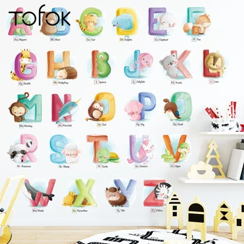 

Tofok 26 English Letters Cartoon Animal DIY Wall Sticker Children Room Nursery Decoration Self-adhesive Door Cabinet Sticker