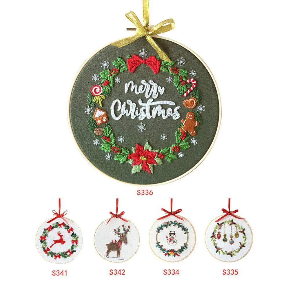 DIY Christmas Embroidery Kit for Beginners Adults Cross Stitch Patterns Starter Kits with Embroidery Hoop