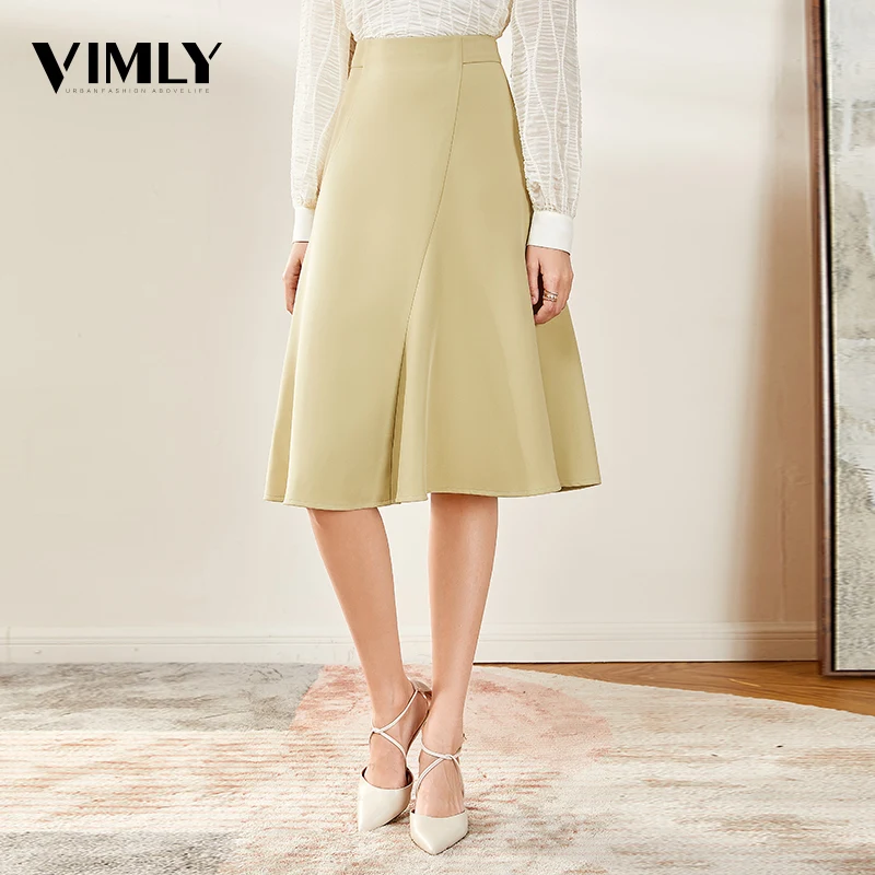 

Vimly Elegant Women A-Line Skirt Female High Waist Knee Length Skirts Casual Solid Street Wear
