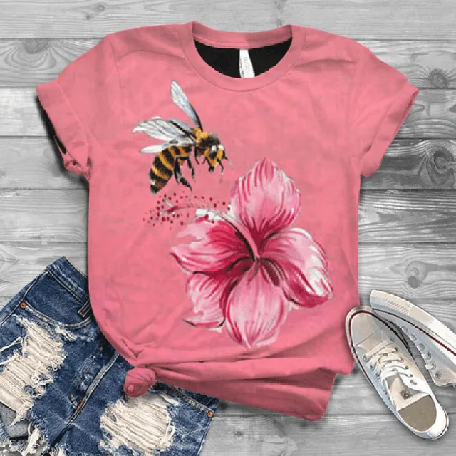 Women Short Sleeve 3D Animal Print T Shirt New Summer Casual Loose Cute Bee Tshirts Fashion Female Tees Top Plus Size S-4XL A0545-2