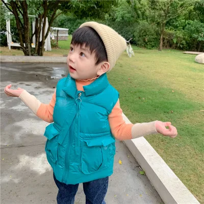 Big Pockets Kids Girls Boys Winter Sleeveless Jackets Casual Children Warm Waistcoat Thicken Solid Baby Girls Boys Winter Vest