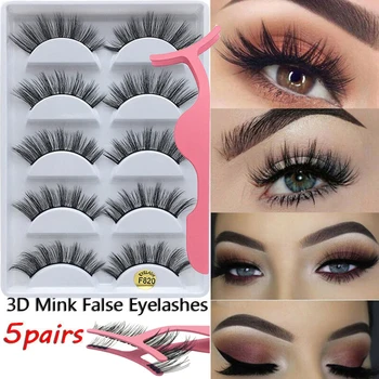 

Long Mink Eyelashes 5 Pairs 3D Natural False Eyelash Extension Handmade False Eyelash Clamp