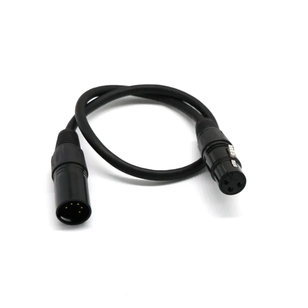 5-Pin Male to 3-Pin Female XLR Connector DMX Adapter Balanced Cable Lighting Accessory