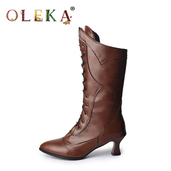 

OLEKA Mid-calf Winter Winter Boots Women Strange Heel Rome Pointed Toe Boots For Women Fashion Style Basic New AS391