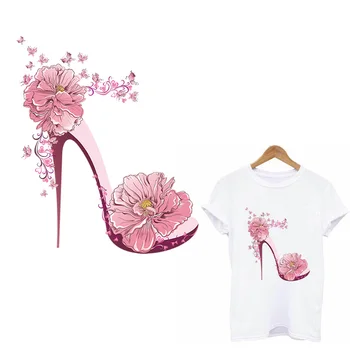 

Flower High Heels Heat Transfers Vinyl Patches For Clothing Women T-shirt Applique On Clothes Thermo Stickers Patches Stripe DIY