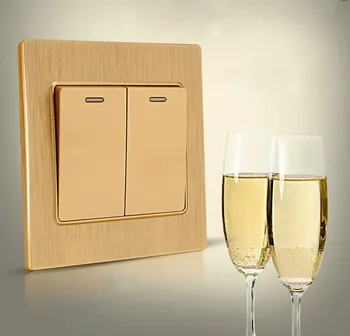

Switch socket champagne gold brushed panel two open wall switch multi-control NEW