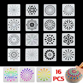 

16PCS 15x15cm Mandala Paint Tray Openwork Painting Template White Plastic for DIY Painting Drawing Drafting Art Craft Projects