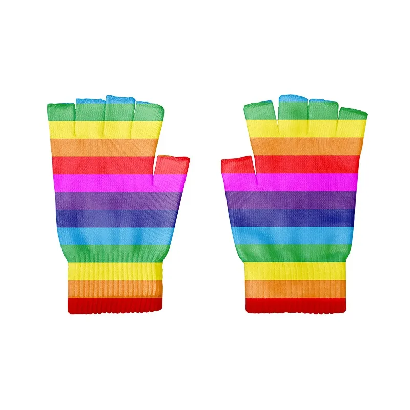 Cartoon Mashup Colorful Pattern Mittens Wrist Spring Summer Fingerless Working Gloves Soft Women Knitted Gloves Open Fingered