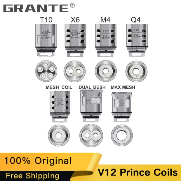 

100% Original Grante V12 Prince Atomizer Coil Q4 M4 X6 T10 Mesh Core For SMOKE V12 PRINCE Tank E-Cigs Vape Coil Head