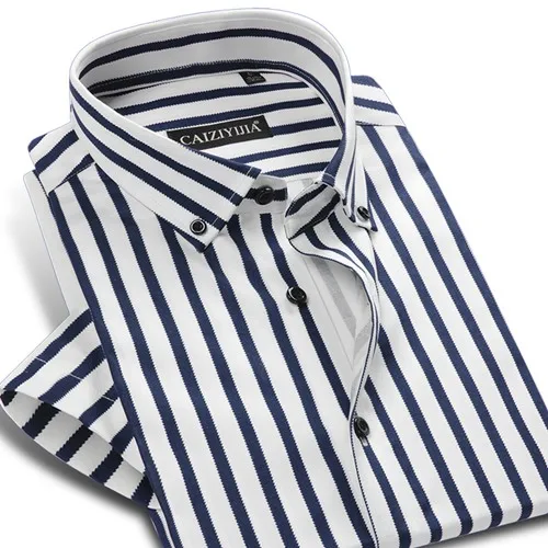 Summer New High Quality Men's Striped Dress Shirt Short Sleeve Office Cotton Slim Fit Fashion Button-down Smart Casual Shirt - Цвет: czcfb5269-42d