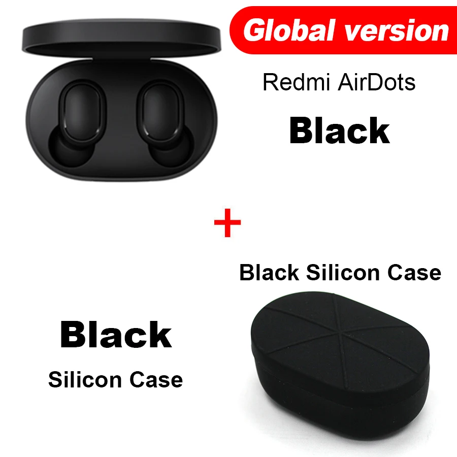 Global N Black Case Оригинальные беспроводные наушники Xiaomi Redmi Airdots TWS, наушники с громкой связью, голосовое управление, Bluetooth 5,0, шумоподавление, управление AI - Цвет: Global N Black Case