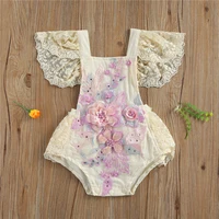 Vêtements de princesse pour bébés filles de 0 à 24 mois, barboteuse d'été en dentelle, imprimé de fleurs, à volants, manches courtes, combinaisons 2 couleurs 6