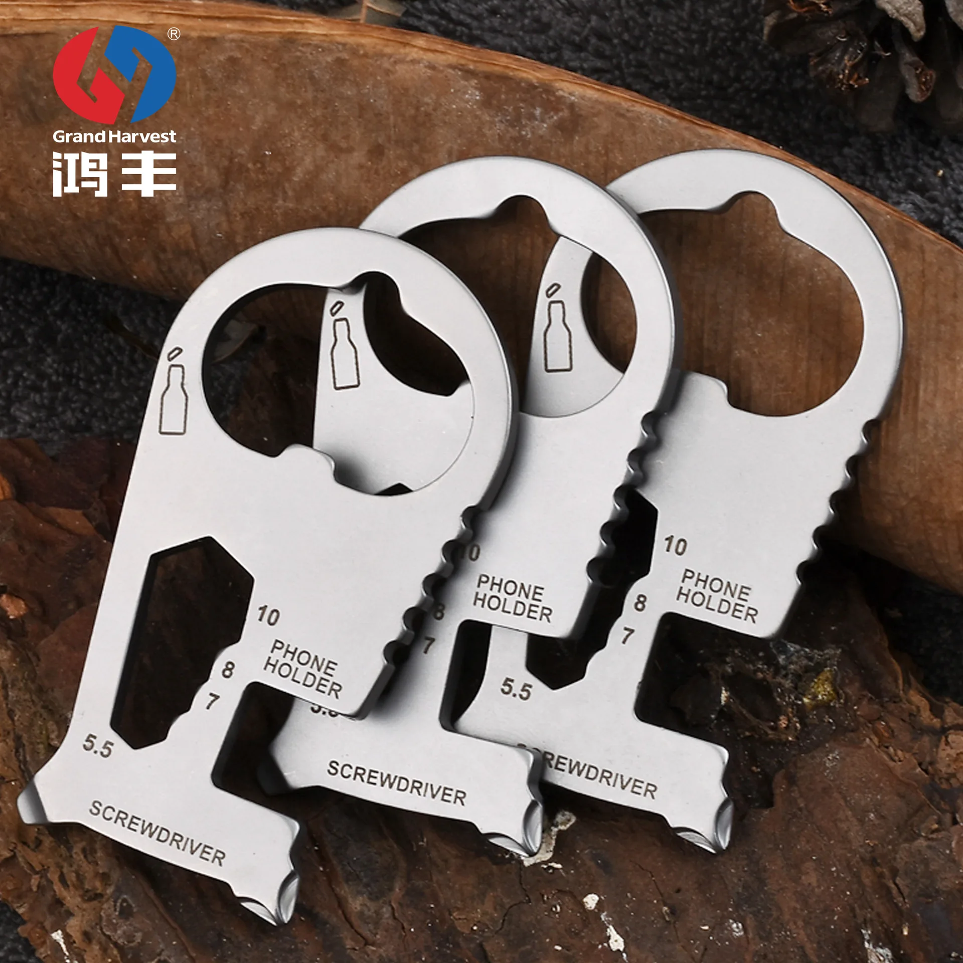 

Precision Punch Multi-functional EDC Gadget Stainless Steel Five in One Bottle Opener Screw Driver Mobile Phone Bracket Wrench P