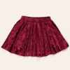 Girls Wine Red Velvet Skirt, Kids Solid Color A-line Elastic Waist Pleated Hem One-piece for Spring/ Autumn ► Photo 1/5