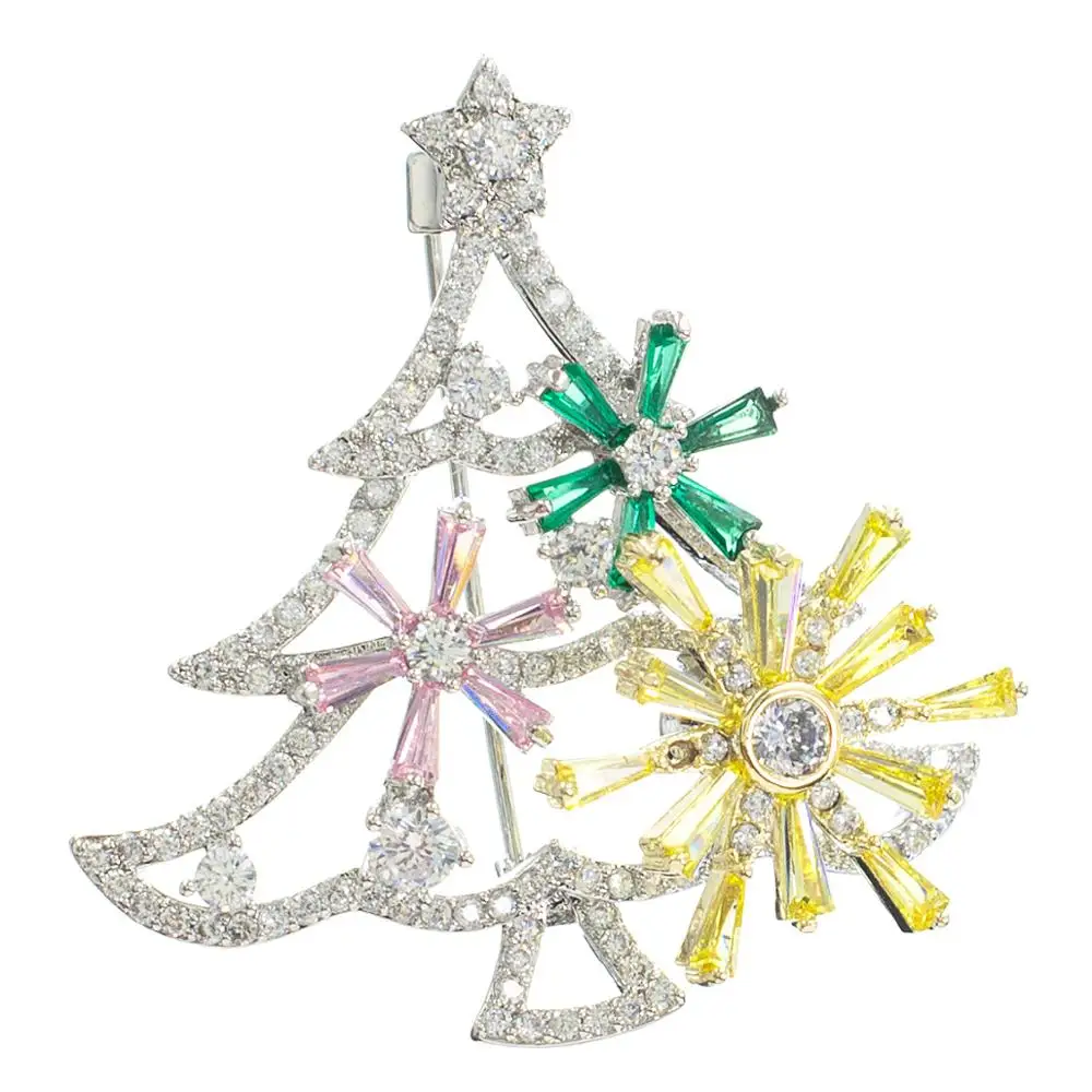 

Cubic Zirconia Christmas Xmas Tree Rotate Brooch Broach Pin Women Jewelry Accessories XR02046