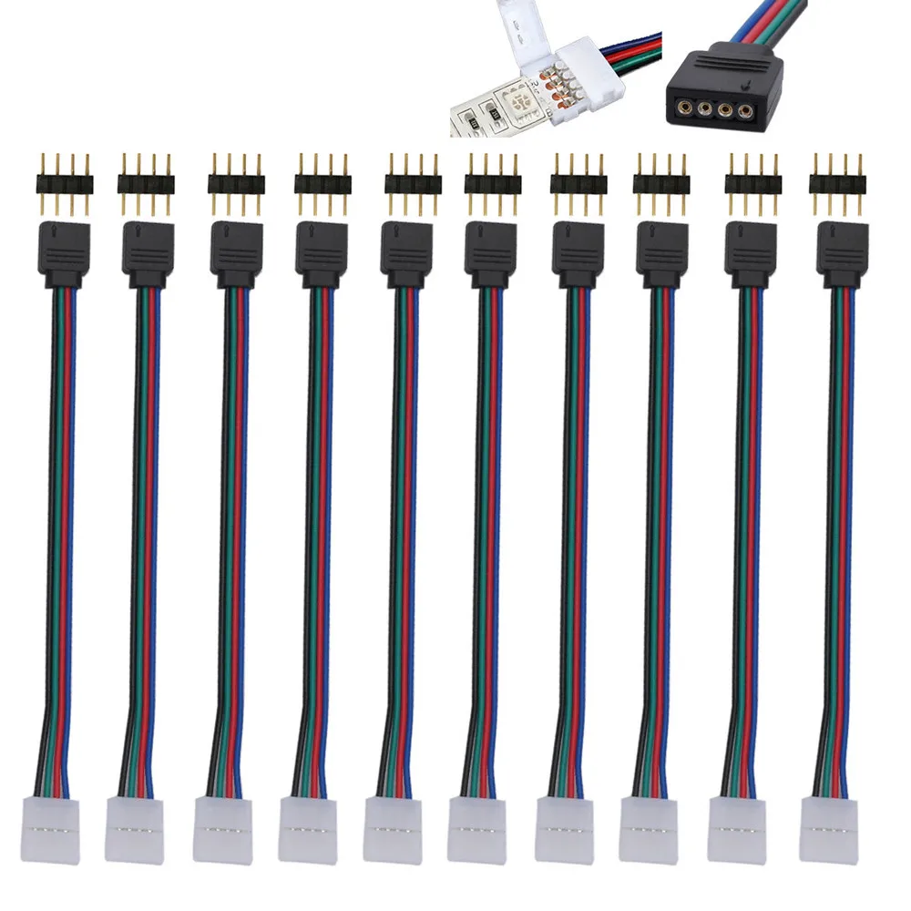 

10 Pcs LED Strip Light Connector Cable 10mm 4 Pin Male Female PCB Connector Cable For RGB 5050 3528 LED Strips Connector Tools