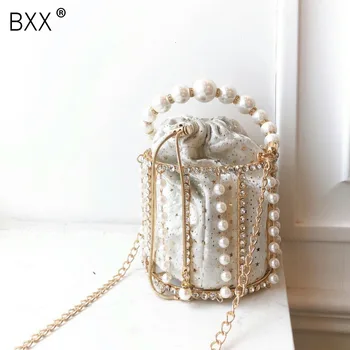 

[BXX] Metal Pearl Fashion Clutch Bag Women Fashion Style Handmade Purses and Handbag Ladies Brand Hollow Out Flower Party HJ723