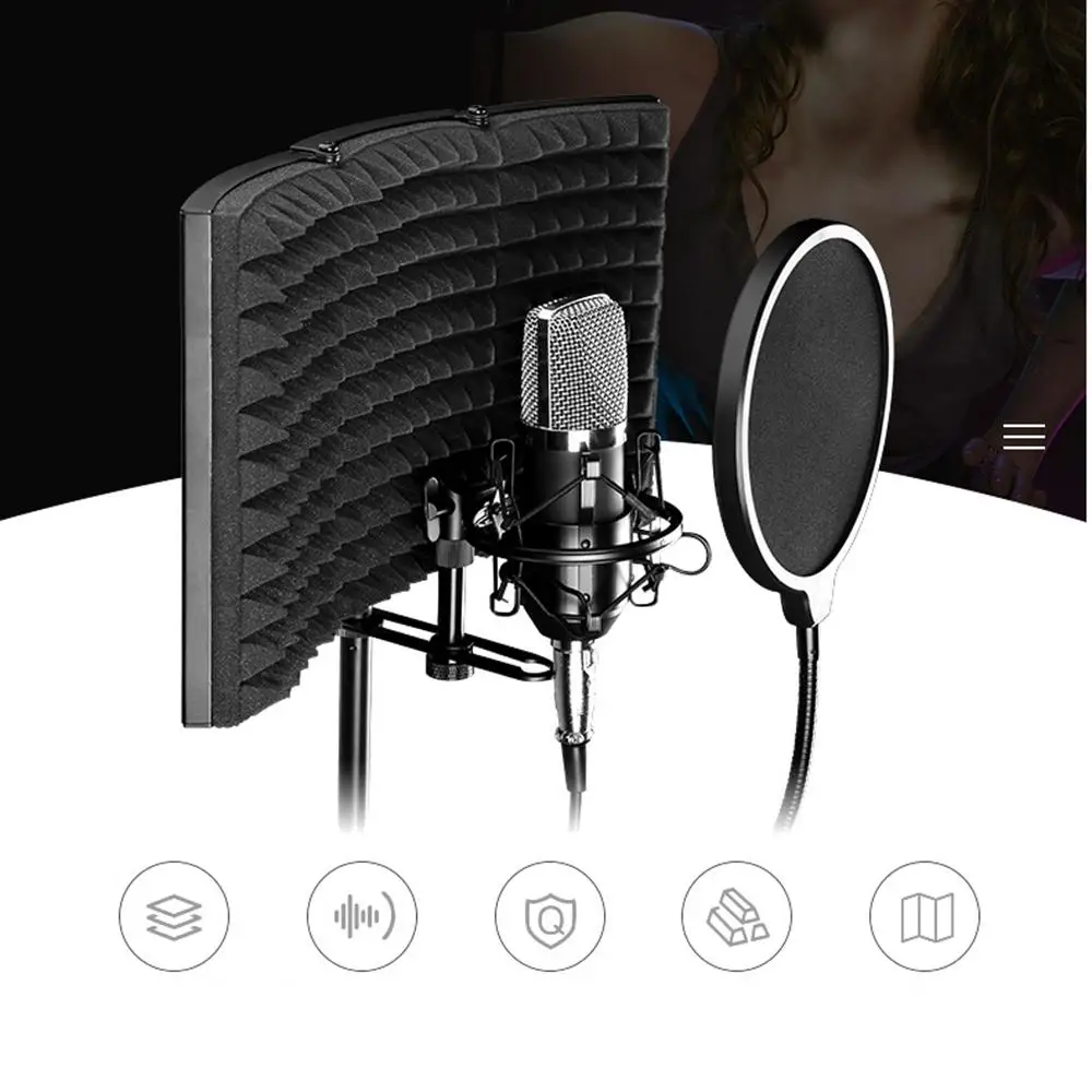 

Foldable Microphone Isolation Shield Adjustable Studio Recording Studio Isolator Foam Acoustic Panels Noise-Absorbing Enclosure