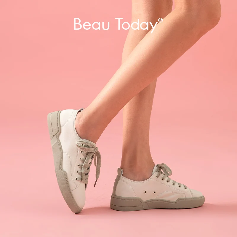 White Sneakers Flat-Shoes Spring Handmade Beautoday Genuine-Cow-Leather Casual Women
