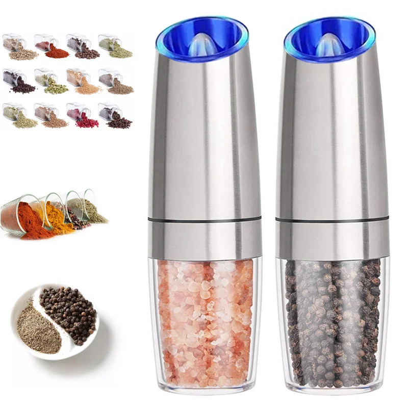 Gravity Electric Salt And Pepper Grinder Set, Battery Powered Led Light Pepper  Grinder, One Hand Automatic Operation, Adjustable Coarseness Pepper Mill,  Spice Shakers, Kitchen Gadgets, Gift Ideas, Chrismas Gifts, Halloween Gifts  