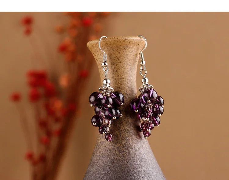 Дизайн фиолетовые Кристальные этнические серьги, новые ювелирные свисающие серьги, винтажные серьги ручной работы в стиле винограда крови