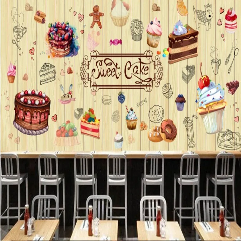 Бумажный стаканчик для торта, настенная бумага для кофе, десерта, торта, магазина, пекарни, фон для стен, ресторана, на заказ, декоративная настенная бумага