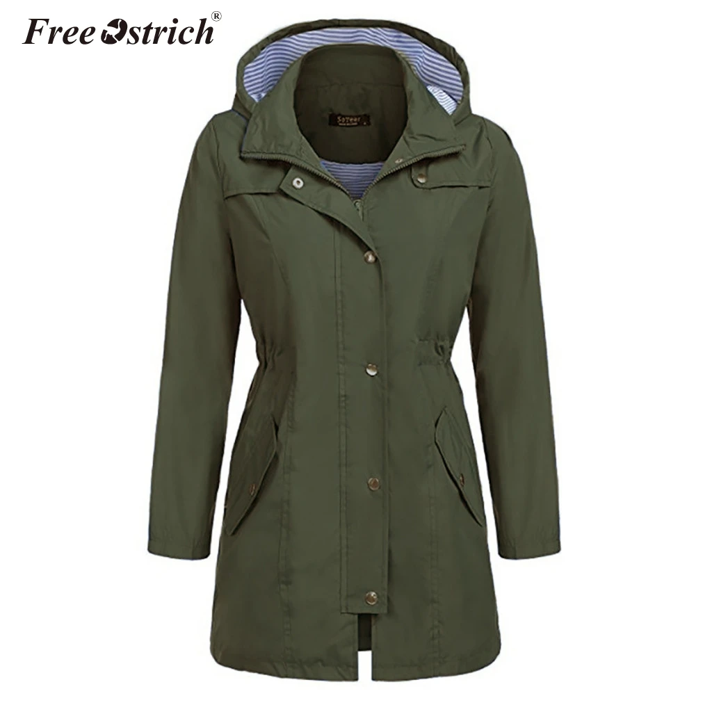 

Free Ostrich Women Long Sleeve Jacket Windbreaker Hooded Zipper Button Pockets Coat Autumn Outwear Women Clothes N30