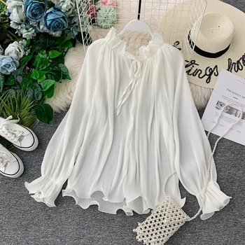 

2020 Spring New Fahsion Womens Tops and Blouses Casual Loose Solid Color Lantern Sleeve Blouse Streetwear Plus Size Tops A56