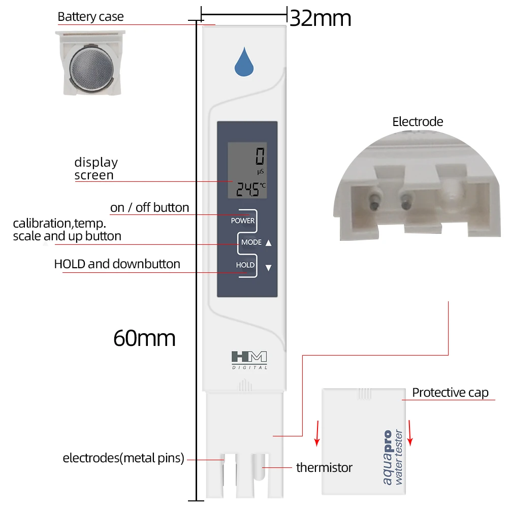 HM Digital AquaPro EC Meter Temperature Water Quality Tester