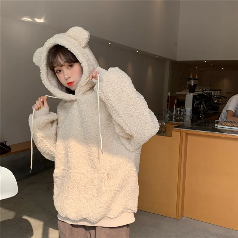 Women Hoodie Korean Winter Casual Kawaii Warm Sweatshirt Kichimall