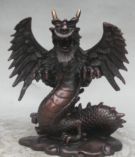 003429 7&quot Chinese Palace Bronze Fengshui Zodiac Year Fly Dragon Animal Success Statue | Дом и сад