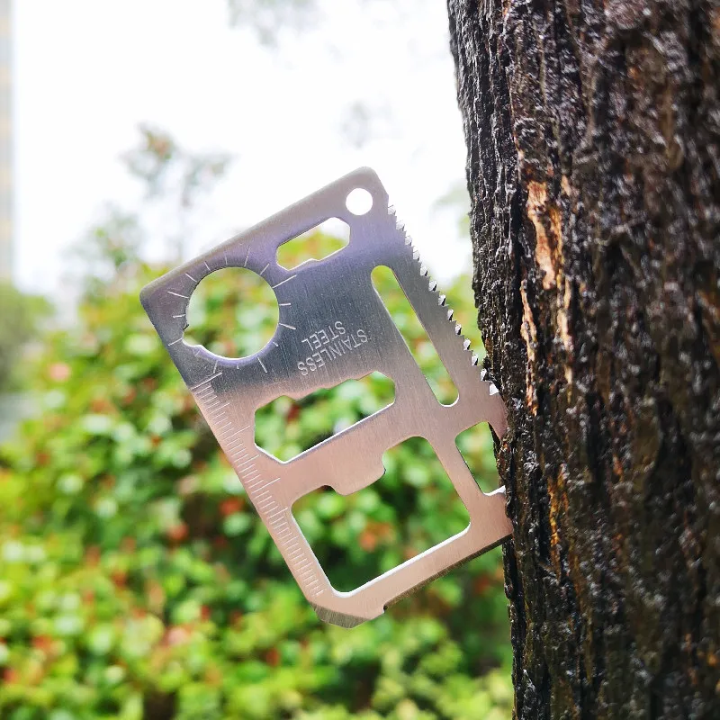 Mini herramienta táctica de acero inoxidable 11 en 1 para deportes al aire libre, Campamento, equipo de supervivencia de emergencia de autodefensa