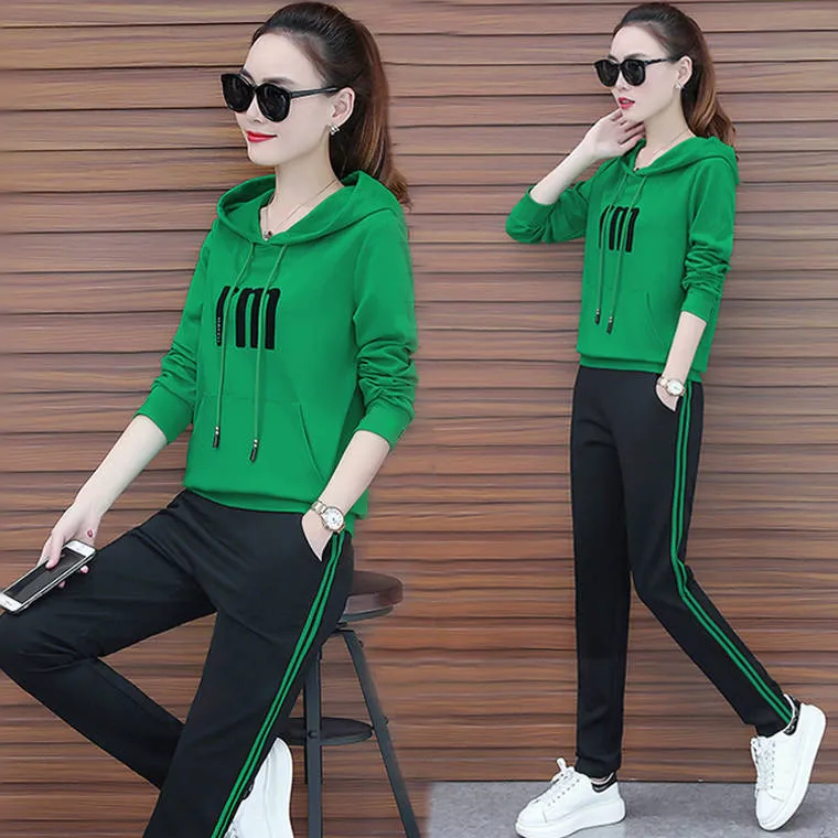 

Sports WOMEN'S Suit-Style Printed Hooded Tops Two-Piece Set Fashion Korean-style WOMEN'S Wear Spring And Autumn New Style Casual