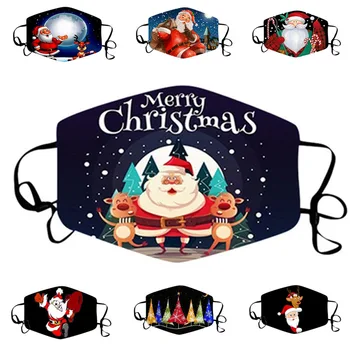 

Merry Christmas Party mascarillas Mask Activated Carbon Snowman Santa Claus Elk Mask Mouth Christmas Print Protection Mouth Cap
