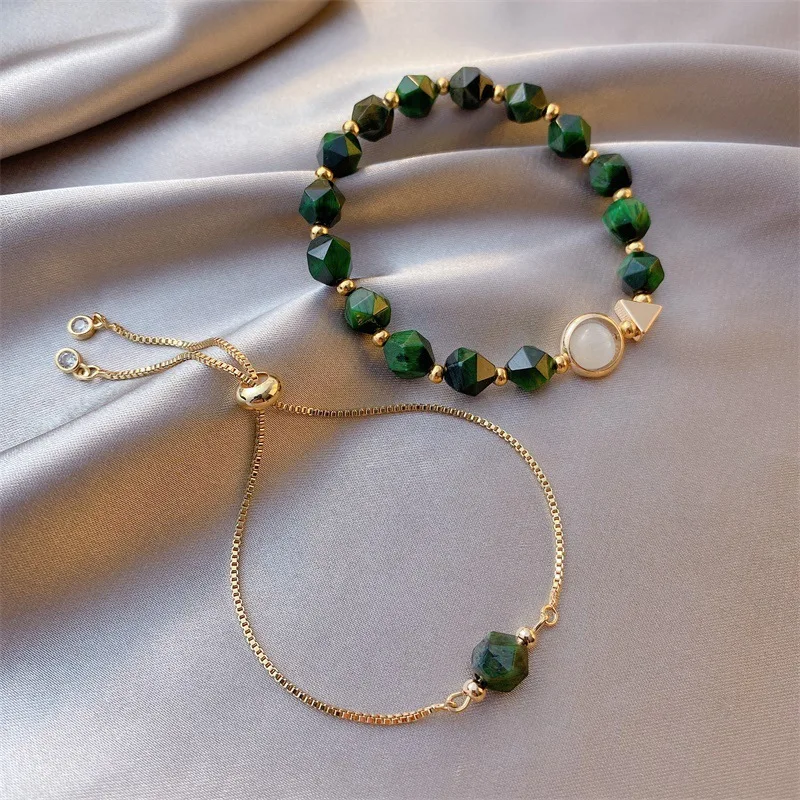 

2Pcs/set Green semi - gem bracelet Light luxury bracele Personality Bracelets Bangles for Women Luxurious Jewelry Gift