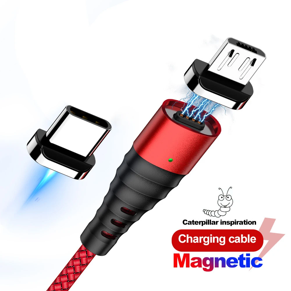 Магнитный кабель Micro usb type C для huawei Xiaomi Lighting Cable 1M 2M 3A провод для быстрого заряда type-C Магнитный зарядный кабель для телефона
